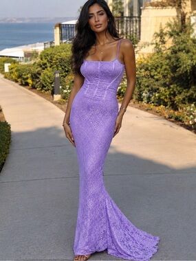 HOUSE OF CB 'Antonina' Orchid Lace Corset Maxi Dress/Small US 4-6 $249